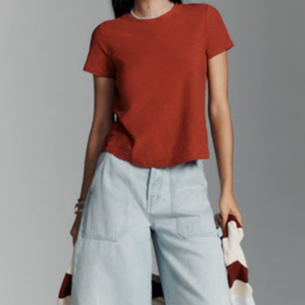 Pilcro Bennie Cotton Slub Crew-Neck Slim Tee in Red | Size 1X